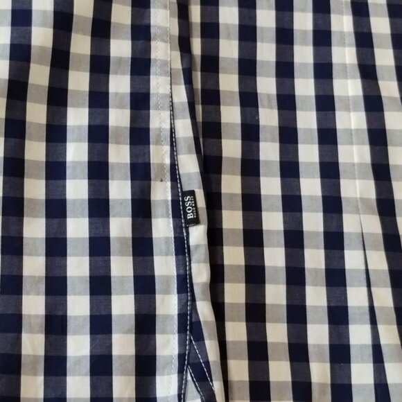 Hugo Boss Mens Slim Fit Gingham Button Down Shirt Blue/White Large - Picture 9 of 11